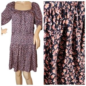Rebecca Taylor Silk blend 3/4 sleeve stretch waist floral dress. Size 8. Pockets